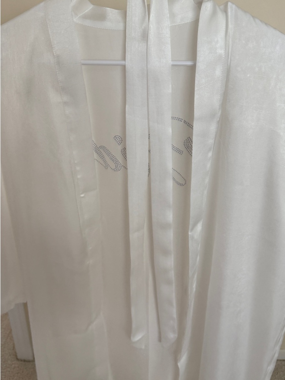 White Satin "Bride" Robe with Rhinestone Script - Picture 2 of 2
